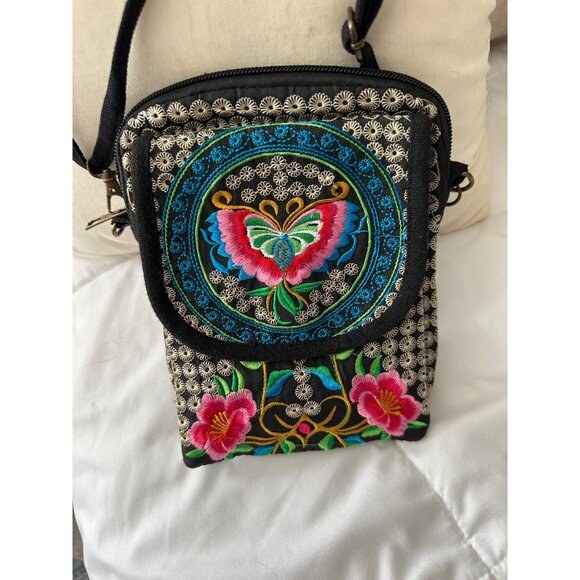 Handmade Embroidered Floral Crossbody Purse Adjustable Strap festival Hippy boho - Picture 5 of 15